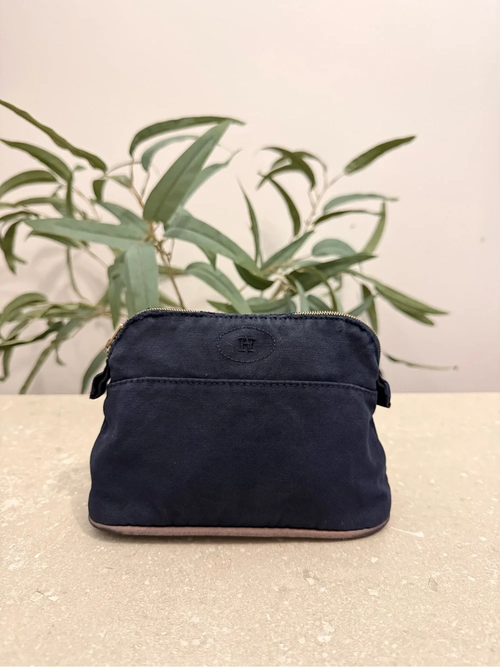 Hermes Bolide Pouch MM Navy Blue Canvas Travel Cosmetic Bag